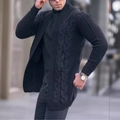Men's black cable knit cardigan with long sleeves and open front design for winter style - S / Black