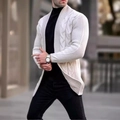 Men's chunky knit cardigan in beige with cable textures and a modern open front design - S / White
