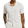Detailaufnahme der weißen Herren-Strick-Poloshirt-Textur mit vertikalem Hohlmuster - S / Weiß