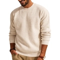 Detailed waffle texture and ribbed cuffs of this men's cream crewneck knit sweater - S / Off White
