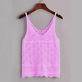 Pink purple crochet knit sleeveless camisole top with V-neck and scalloped hemline - Violet