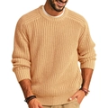 Casual herentrui met ronde hals en een stijlvolle verticale ribgebreide textuur - S / Khaki
