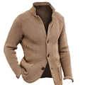 Men's khaki knit cardigan with stand collar and textured check pattern sweater - 3XL / Camel