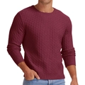 Men's burgundy crew neck sweater featuring textured knit pattern and slim fit design - Burgundy