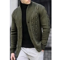 Cardigan da uomo verde oliva a maglia a trecce con collo a rever e bottoni retrò - Verde Militare