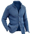 Men's blue waffle knit cardigan featuring a stand collar and buttoned pockets design - 3XL / Aqua