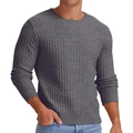 Men's grey crew neck knit sweater with waffle texture and ribbed cuffs for autumn wear - Dark Gray
