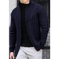 Cardigan da uomo blu scuro in maglia a trecce con collo alto e maniche lunghe calde e casual - Blu scuro