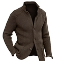 Men's dark coffee knit cardigan sweater with stand collar and single-breasted closure - S / Coffee