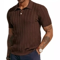 Polo da uomo in maglia marrone scuro con strisce verticali e colletto a costine classico - S / caffè