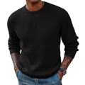 Maglione da uomo nero in maglia a nido d'ape con girocollo, pullover a maniche lunghe trendy - S / Nero