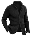 Detail of black waffle knit texture on men's stand collar cardigan with snap buttons - S / Black