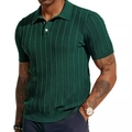 Polo in maglia a maniche corte verde scuro da uomo con texture a righe e bordi a costine - S / Verde Scuro
