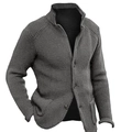 Men's dark grey waffle knit cardigan with stand collar and button closure - S / Dark Gray