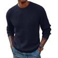 Dettaglio della trama in maglia a nido d'ape blu scuro e girocollo del maglione da uomo - S / Blu scuro