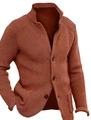 Detail of brick red knit cardigan featuring thick checkered texture and button closure - S / Caramel color