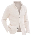 Close-up of beige waffle knit cardigan showing the textured fabric and stand collar - S / White
