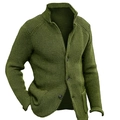 Detail of army green chunky knit cardigan featuring stand collar and buttons - S / Army Green