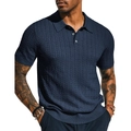 Polo en maille bleu marine à manches courtes pour hommes avec texture torsadée verticale - S / Bleu foncé