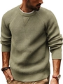 Detailed view of the waffle knit texture and ribbed collar on the men's olive green sweater - S / Army Green