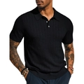Polo en maille torsadée noire pour hommes avec manches courtes et col à revers classique - S / Noir