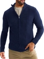 Detailed close-up of navy blue waffle knit texture and silver metal zipper on cardigan - S / Dark Blue