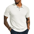 Polo en maille blanc pour homme avec torsades et manches courtes dans un style moderne ajusté - S / Blanc