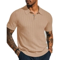 Polo en maille pour homme en kaki clair avec texture tricotée torsadée verticale - S / Kaki