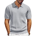 Herren Strick-Poloshirt in Hellgrau mit vertikalem Streifenmuster und klassischem V-Ausschnitt - S / Grau