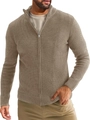 Detailed close-up of khaki waffle knit texture on men's slim fit zip-up cardigan - S / Khaki