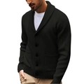Men's black knit shawl collar cardigan sweater with large front pockets and buttons - S / Black