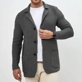 Dunkelgraue Strickjacke für Herren mit Reverskragen und Taschen im Business-Casual-Stil - S / Dunkelgrau