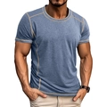 Kurzärmeliges Slim-Fit-Henley-Shirt für Herren in Nebelblau mit Kontrastnähten Design - M / Blau