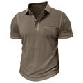 Detailansicht eines Kurzarm-Poloshirts mit orangefarbenen Kontrastnähten und Brusttasche - S / Armeegrün
