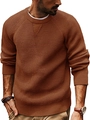 Detailed look at the men's brown waffle knit sweater with a classic crew neck and raglan sleeves - S / Coffee