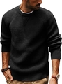 Detail of black thick knit sweater with round neck and raglan sleeves for men - S / Black