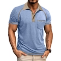 Men's blue and beige short sleeve Polo shirt with raglan sleeves and chest pocket - S / Light Blue