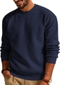 Men's navy blue waffle knit sweater with a classic crew neck and ribbed cuffs - Dark Blue