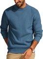 Detailed view of the blue waffle texture knit and ribbed crewneck design of the men's sweater - S / Royal Blue