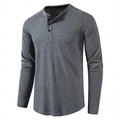 Classic men's charcoal grey waffle knit Henley shirt with long sleeves and buttons - Dark Gray