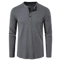 Dettaglio del tessuto a nido d'ape grigio e colletto Henley a tre bottoni su maglia uomo - Taglia S / Top / Grigio scuro