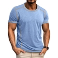 Hellblaues Slim Fit Henley T-Shirt mit beigen Kontrastnähten und einem Rundhalsausschnitt - M / Hellblau
