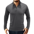 Detailed close-up of the quarter-zip stand collar and stitching on the men's long sleeve top - Gray