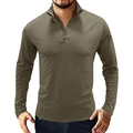Polo homme slim à manches longues vert olive avec col montant et fermeture éclair - S / Vert