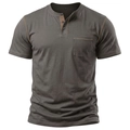 Dettaglio maglia Henley grigia con tre bottoni e raffinate cuciture marroni a contrasto - S / grigio scuro
