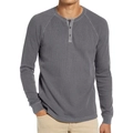 Men's dark grey waffle knit Henley shirt with raglan sleeves and three-button placket - S / Gray