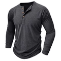 Men's slim fit long sleeve dark grey heather Henry shirt with three wooden buttons - Dark Gray