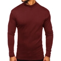 Dettaglio maglietta bordeaux slim fit a maniche lunghe con collo a lupetto e trama fine - Taglia S / Top / Rosso vino (Manica lunga)