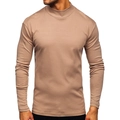 Dettaglio del collo a lupetto e della texture del tessuto della maglia slim fit da uomo - Taglia S / Top / Cachi Chiaro (Manica Lunga)