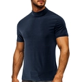 Gros plan sur un t-shirt bleu marine à col montant, texture coton et coupe ajustée - Bleu royal
